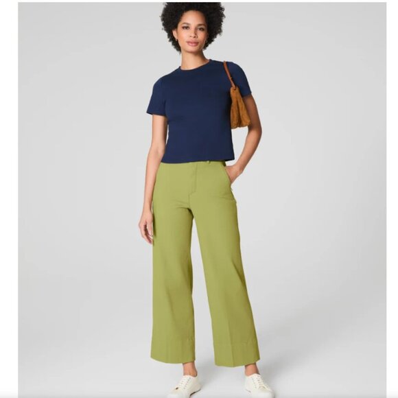 SPANXsupersmooth Stretch Twill | Cropped Wide Leg Pant | Cypress | Petite Small - Picture 1 of 8